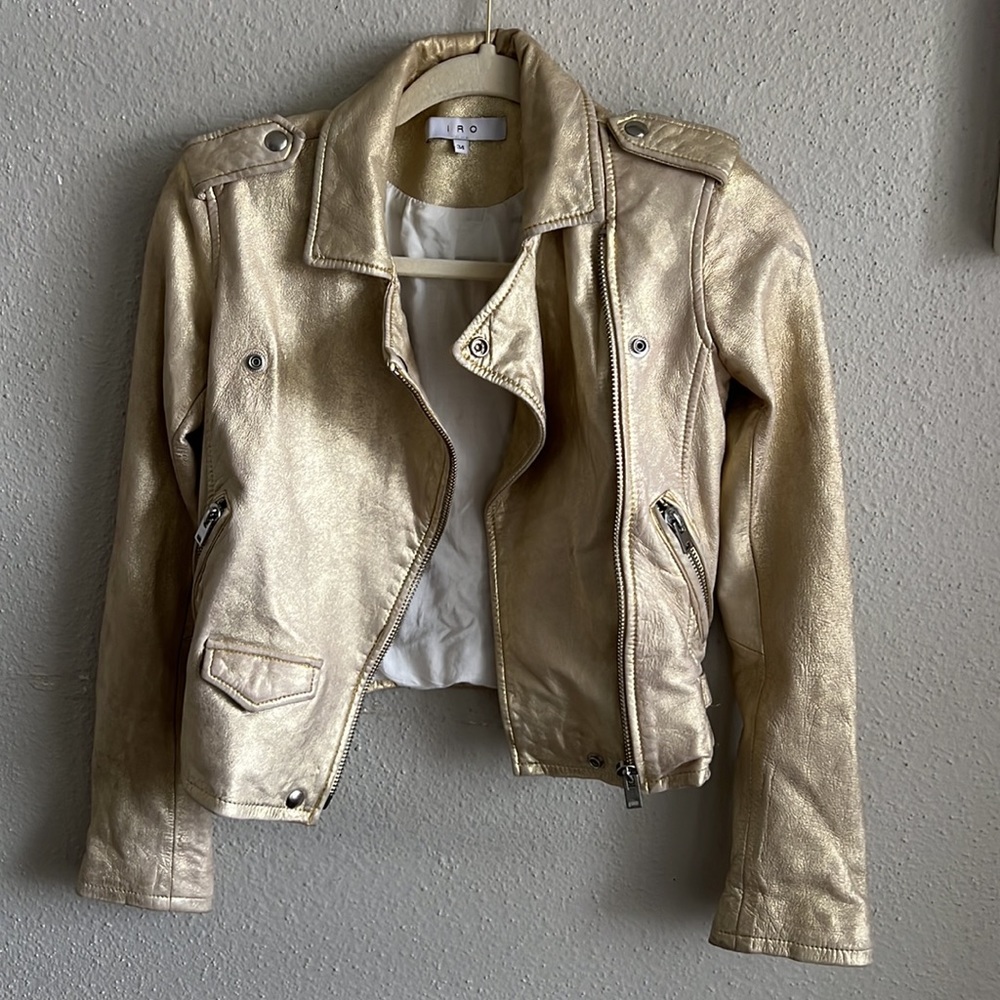 IRO Dune gold Leather moto jacket- rare! SZ 34